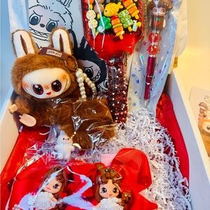 Handmade Curated Gift Set with Plush Doll, Decorated Brush -Cute Hair Bows Set